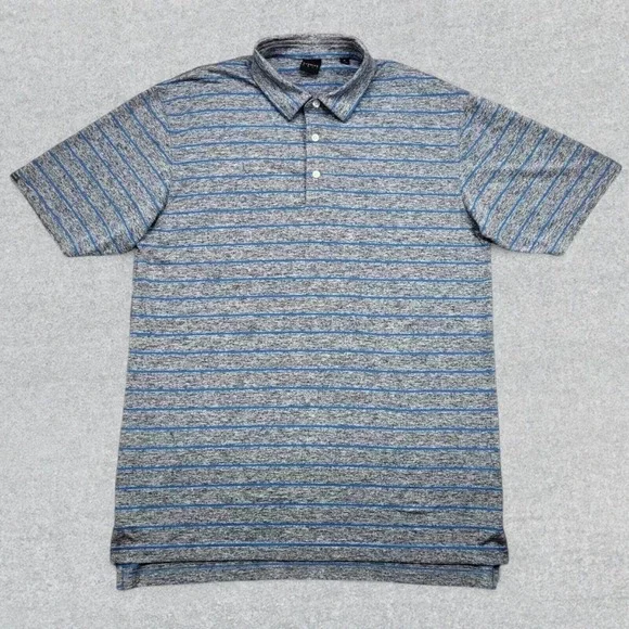 Dunning Golf Polo Shirt Men's XL Gray Blue Stripes Performance Stretch Golf - Picture 1 of 13